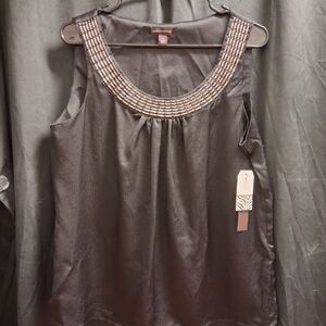 Dana Buchman Black Sleeveless Blouse with Embellished Neckline